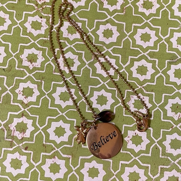 Avon “Believe” Angel Pendant Necklace – 18” Gold Tone with Purple Gem - Picture 3 of 7